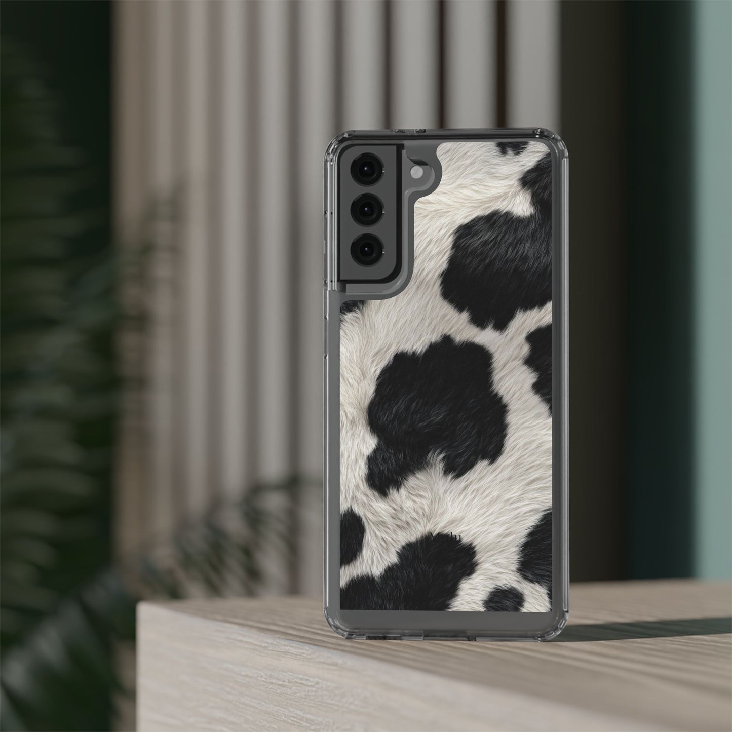 Cow Print Clear Impact Phone Case — Faux Fur Black & White Protection