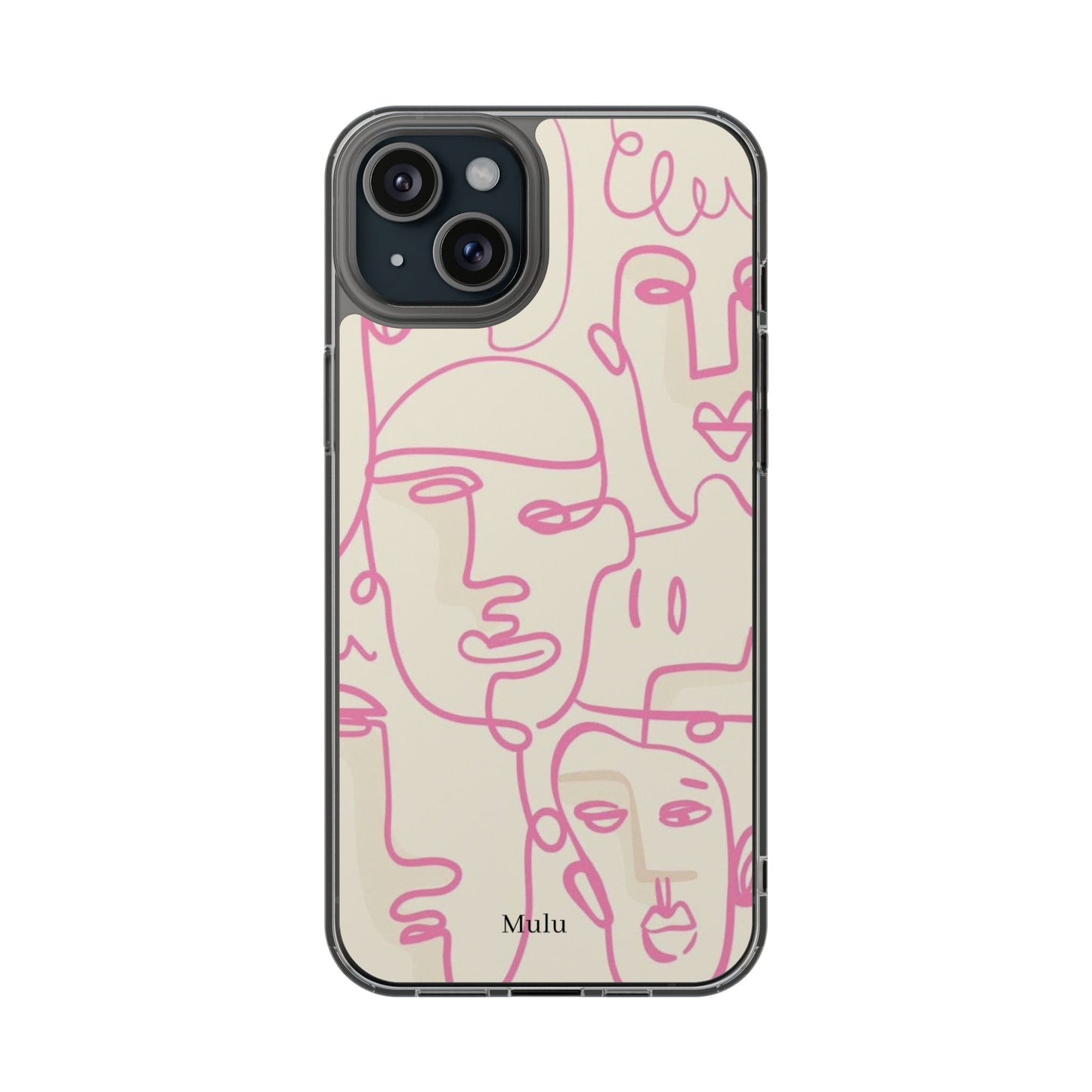 Clear Impact-Resistant Phone Case — Pink Minimalist Line Faces Design