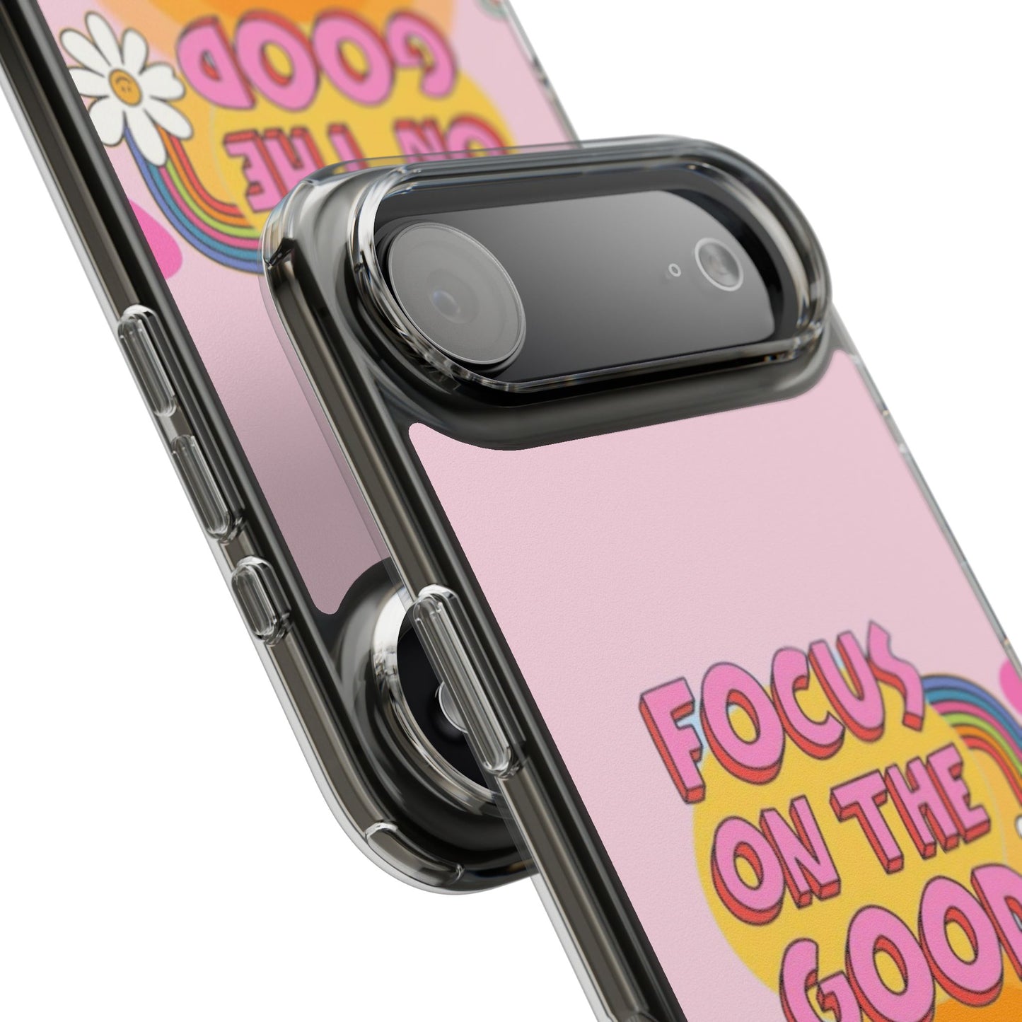 Clear Impact-Resistant Case — "Focus On The Good" Retro Floral Phone Cover