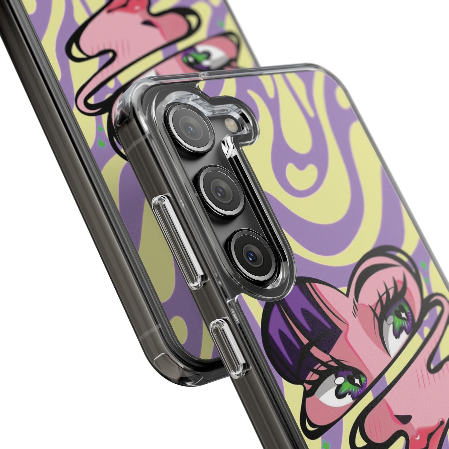Clear Impact-Resistant Case — Retro Psychedelic Heart Face Design