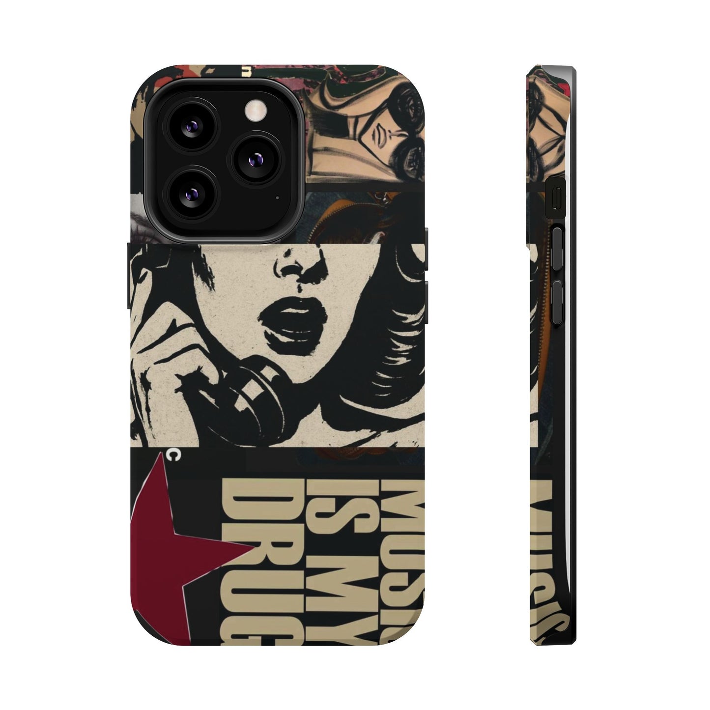 Magnetic Impact Phone Case — Retro Pop Art "Music Is My Drug" Design