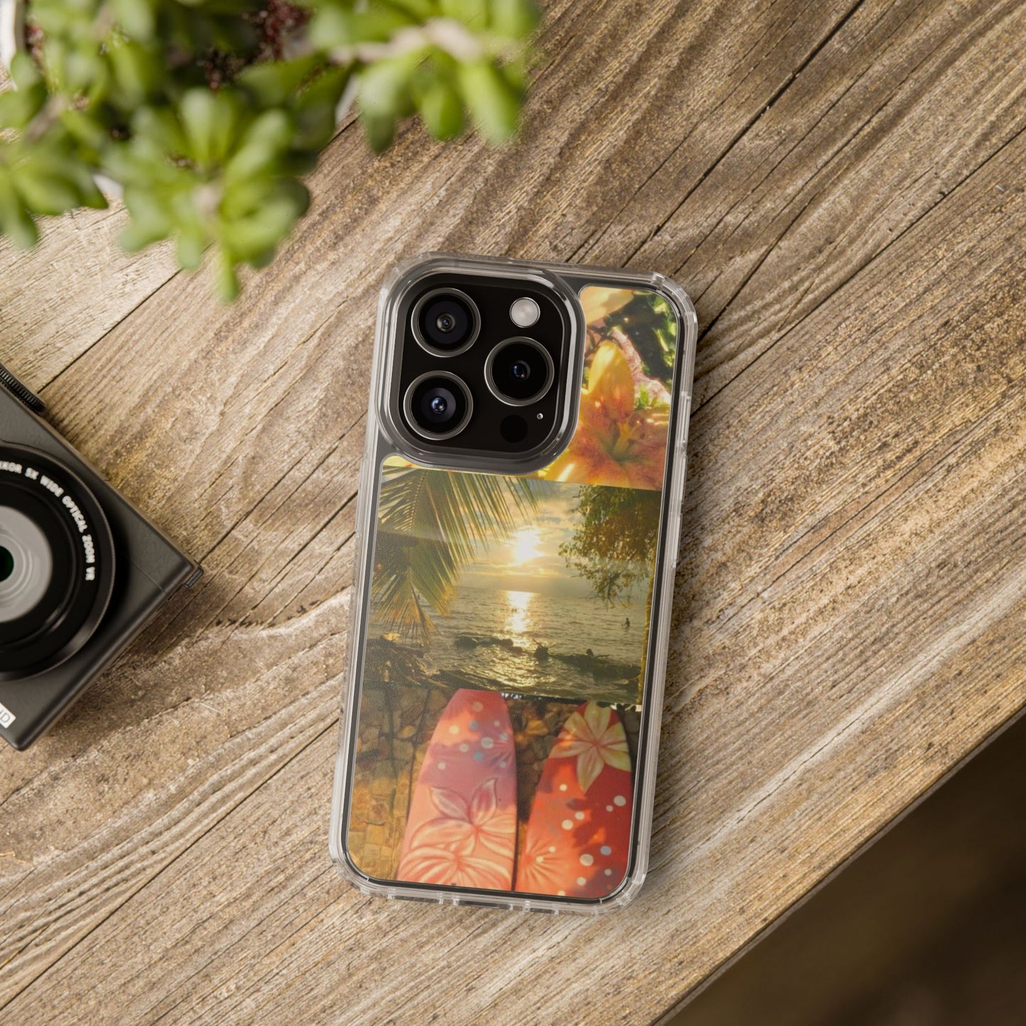 Tropical Sunset Phone Case — Floral Surfboard Clear iPhone Case