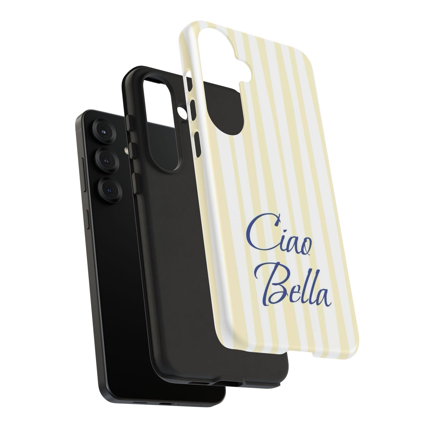 Ciao Bella Phone Case – Striped Elegant Italian Script Protective Cover