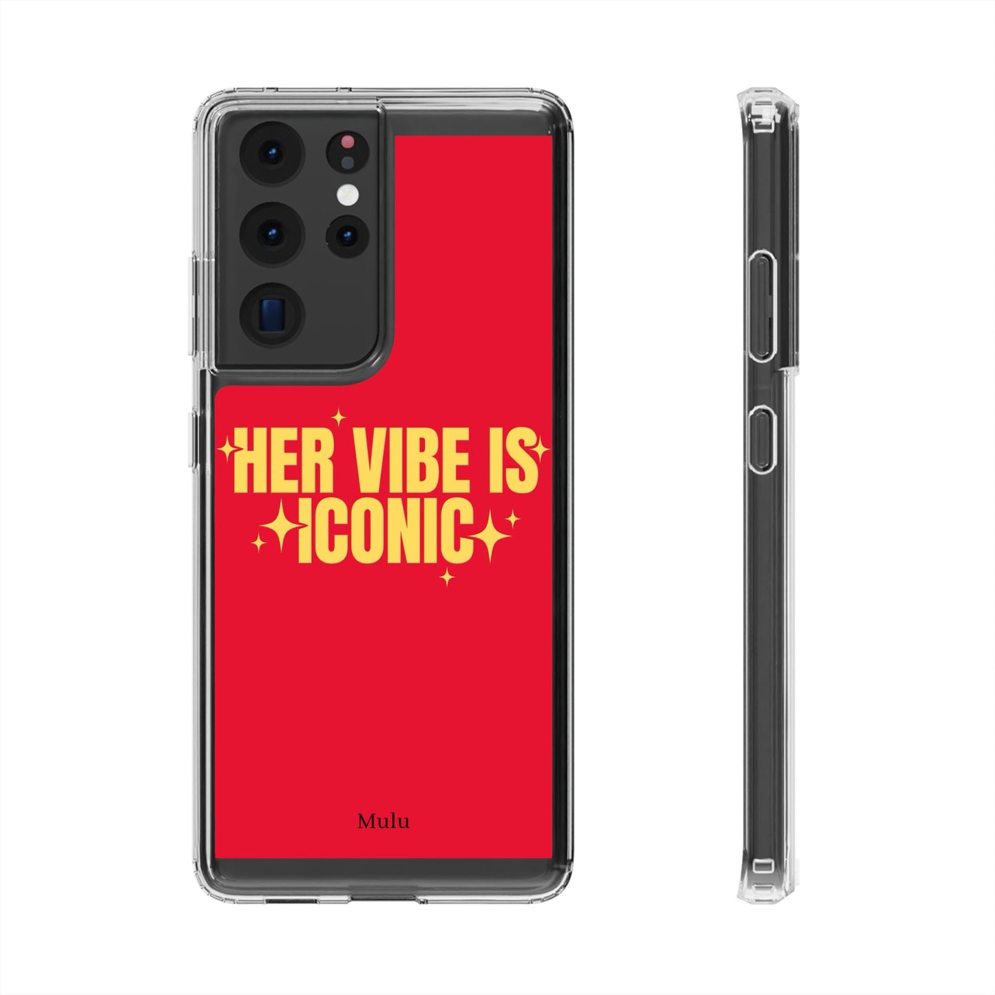 Clear Impact-Resistant Phone Case — "Her Vibe Is Iconic" Red Protective Cover