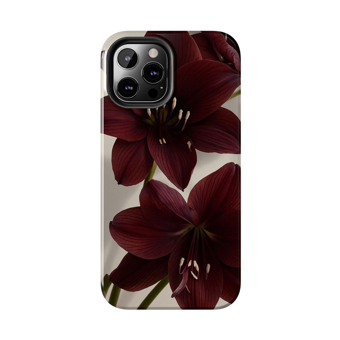 Amaryllis Noir Tough Phone Case — Dark Burgundy Floral Protective Cover