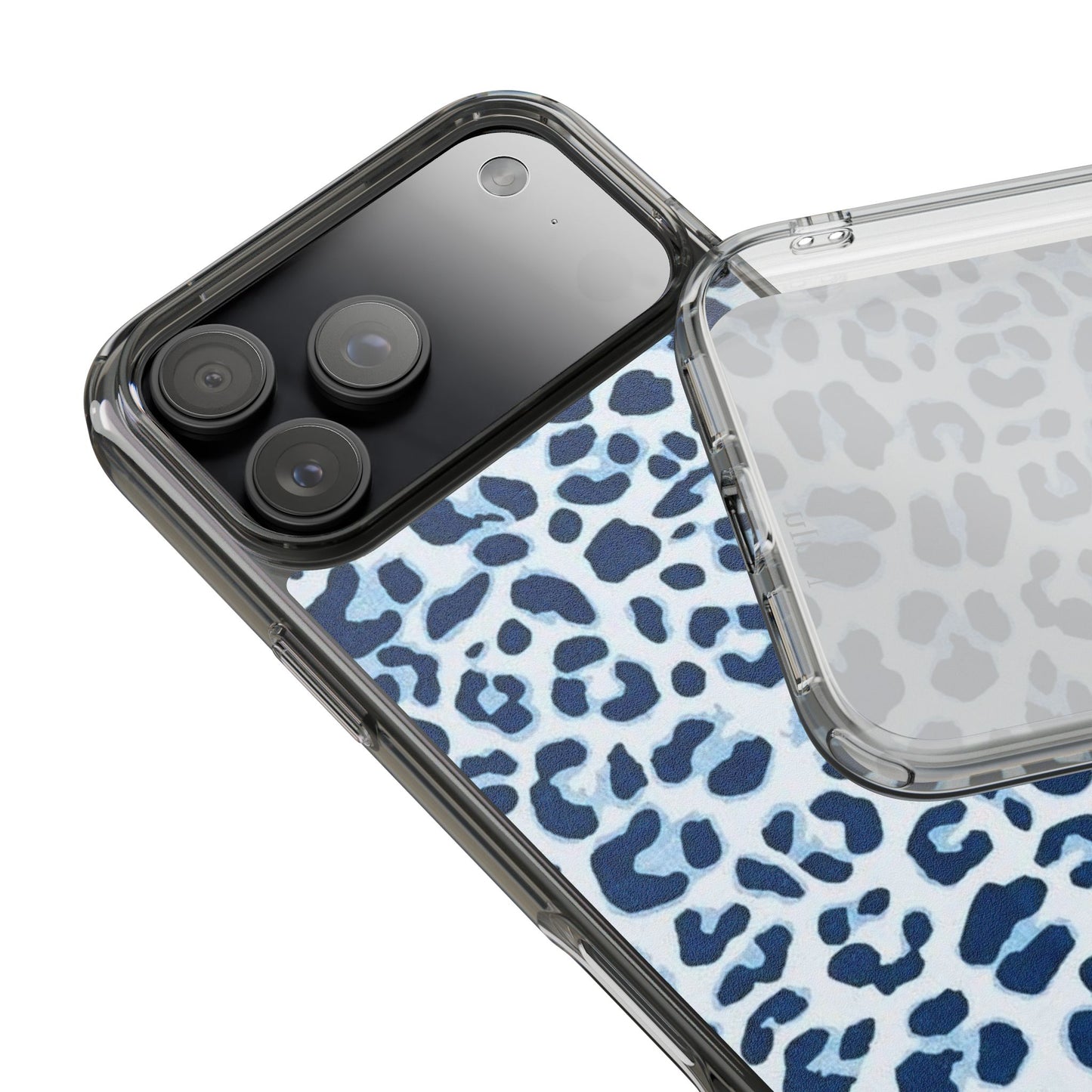 Clear Impact-Resistant Phone Case — Blue Watercolor Leopard Print