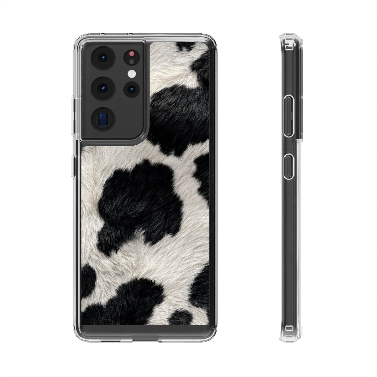 Cow Print Clear Impact Phone Case — Faux Fur Black & White Protection