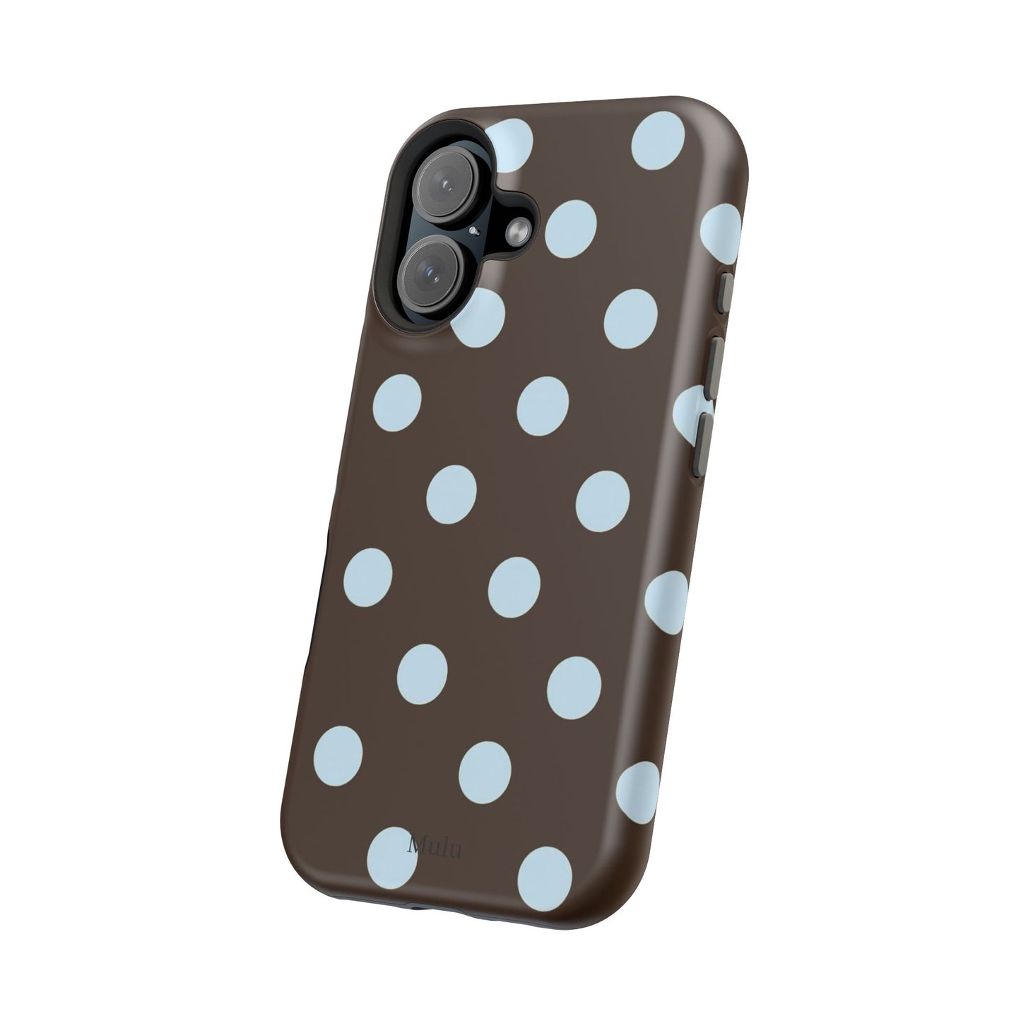 Polka Dot Magnetic Phone Case — Brown with Light Blue Dots, Impact-Resistant