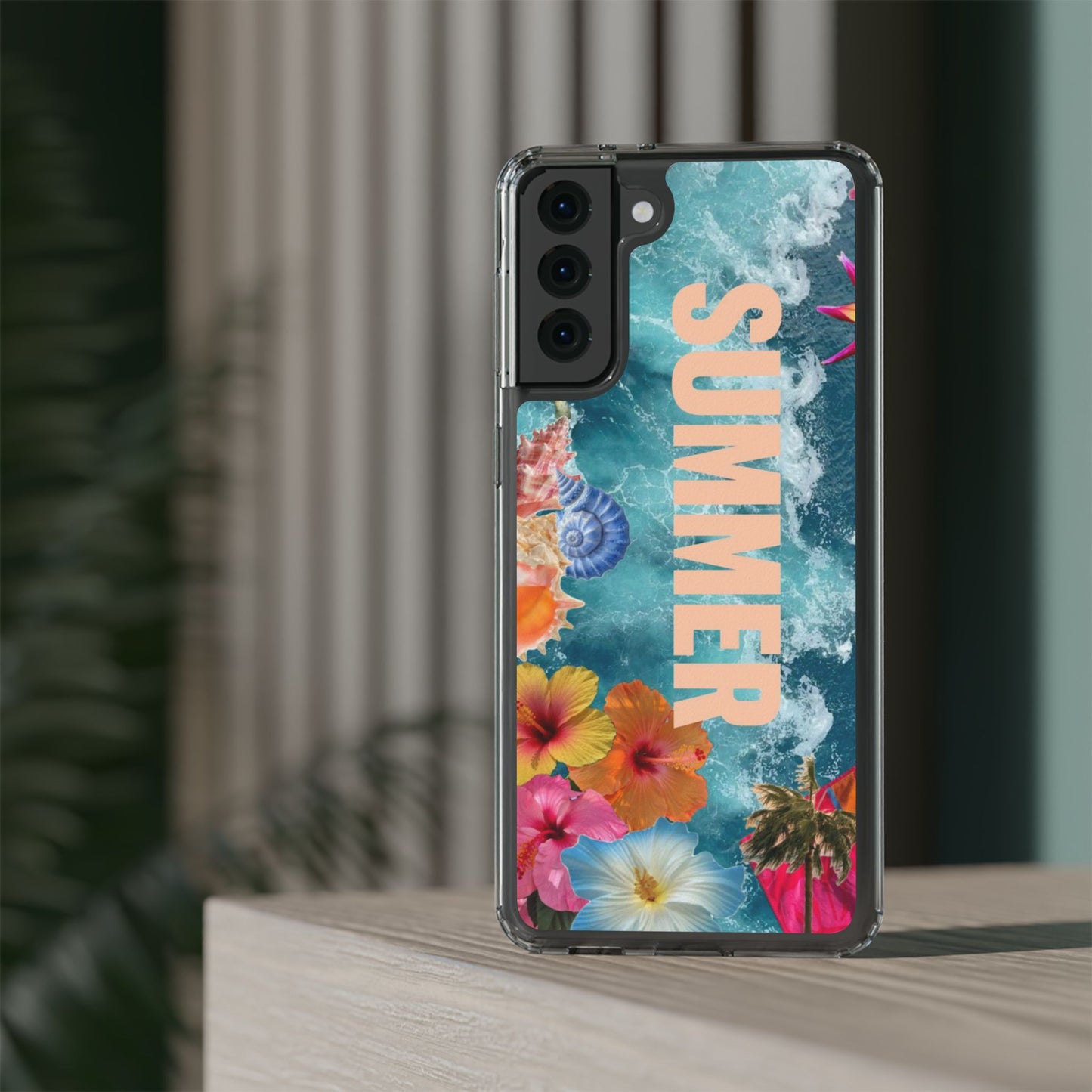 Summer Floral Clear Impact Phone Case — "SUMMER" Tropical Hibiscus Design