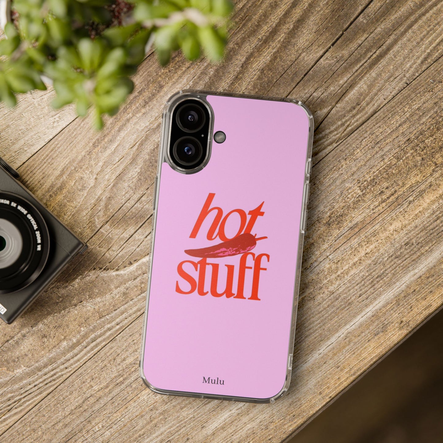 Hot Stuff Clear Impact Phone Case — Pink Retro Typography iPhone Cover