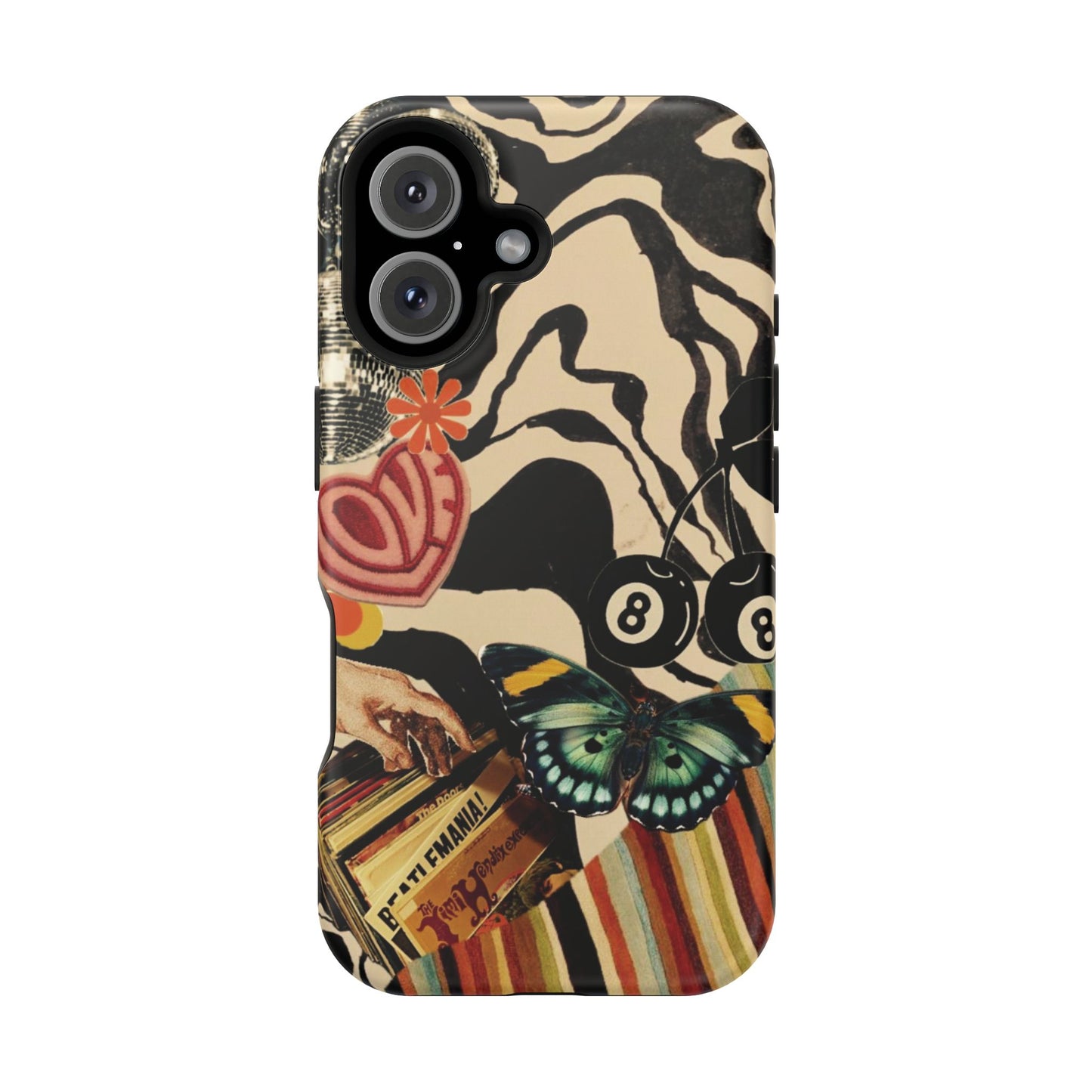 Phone Case — Retro Collage Magnetic Impact-Resistant Case with Butterfly & Zebra Print