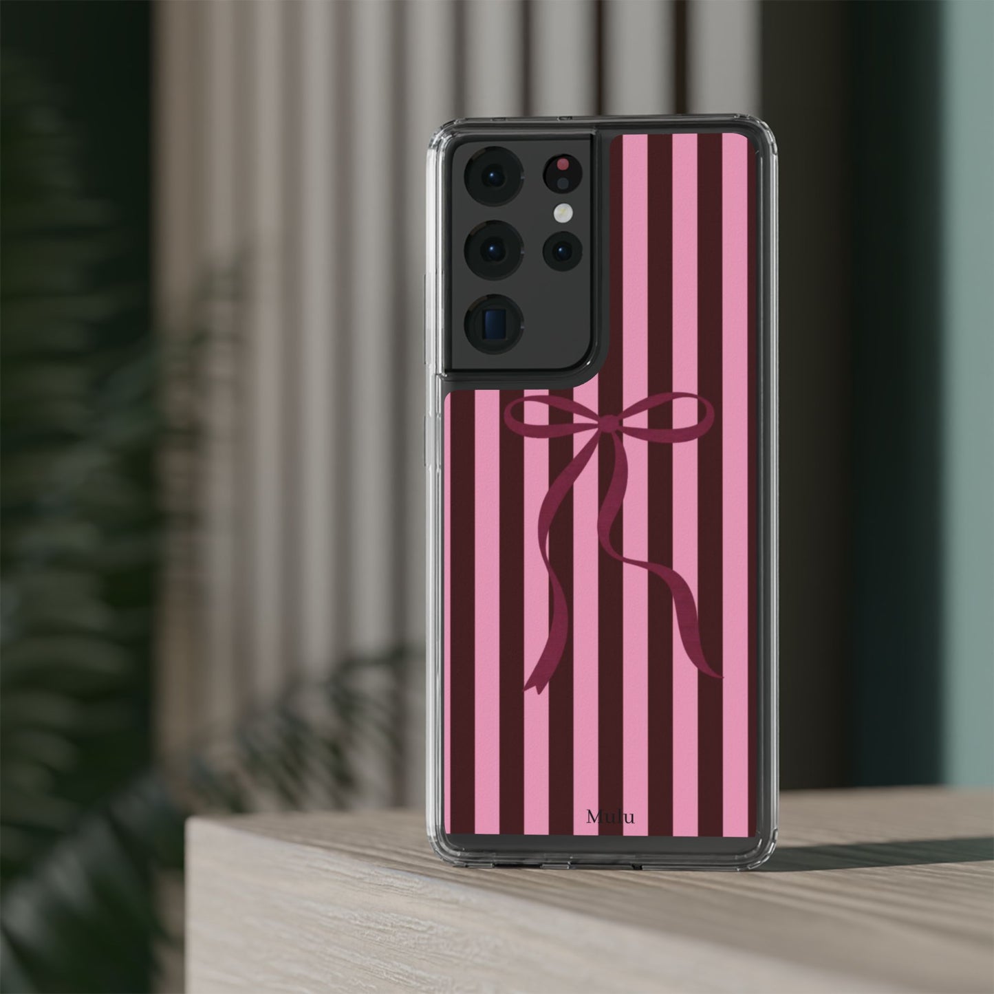 Pink Striped Ribbon Clear Impact-Resistant Phone Case