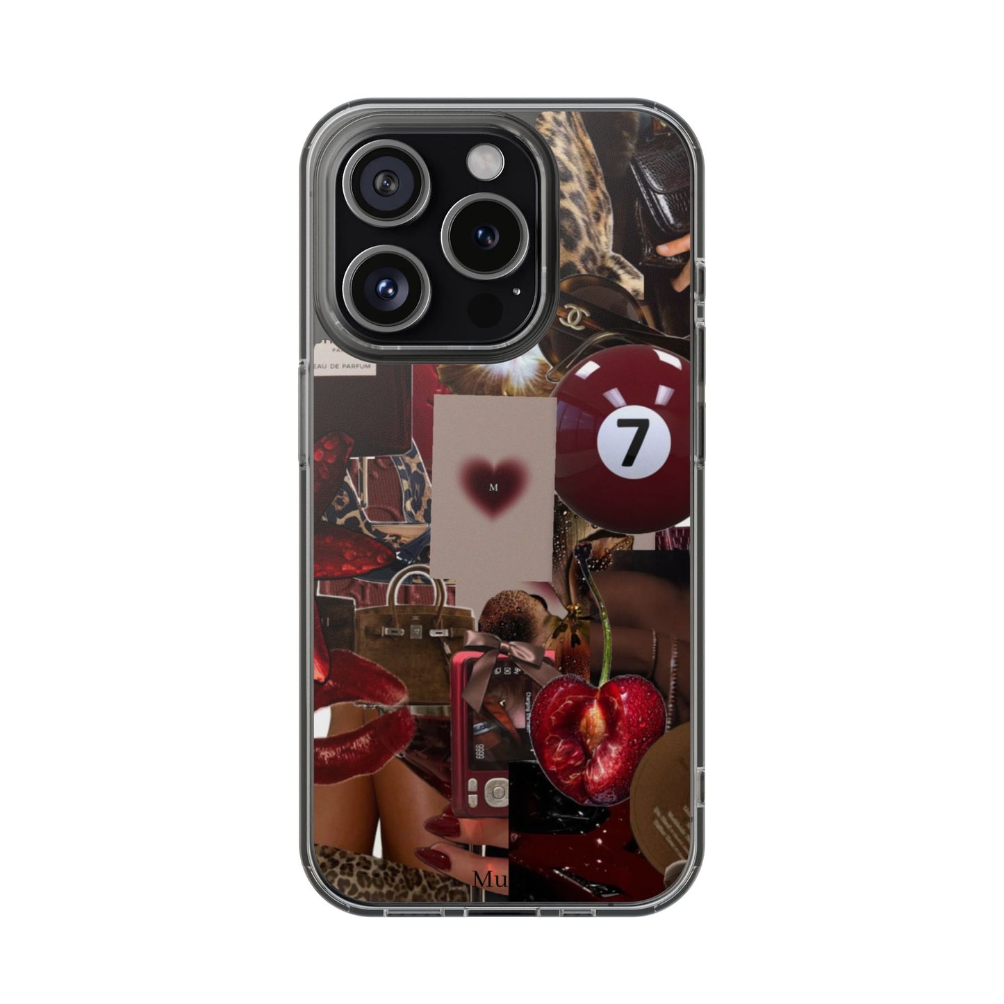 Clear Impact-Resistant Phone Case — Retro Cherry Collage Design
