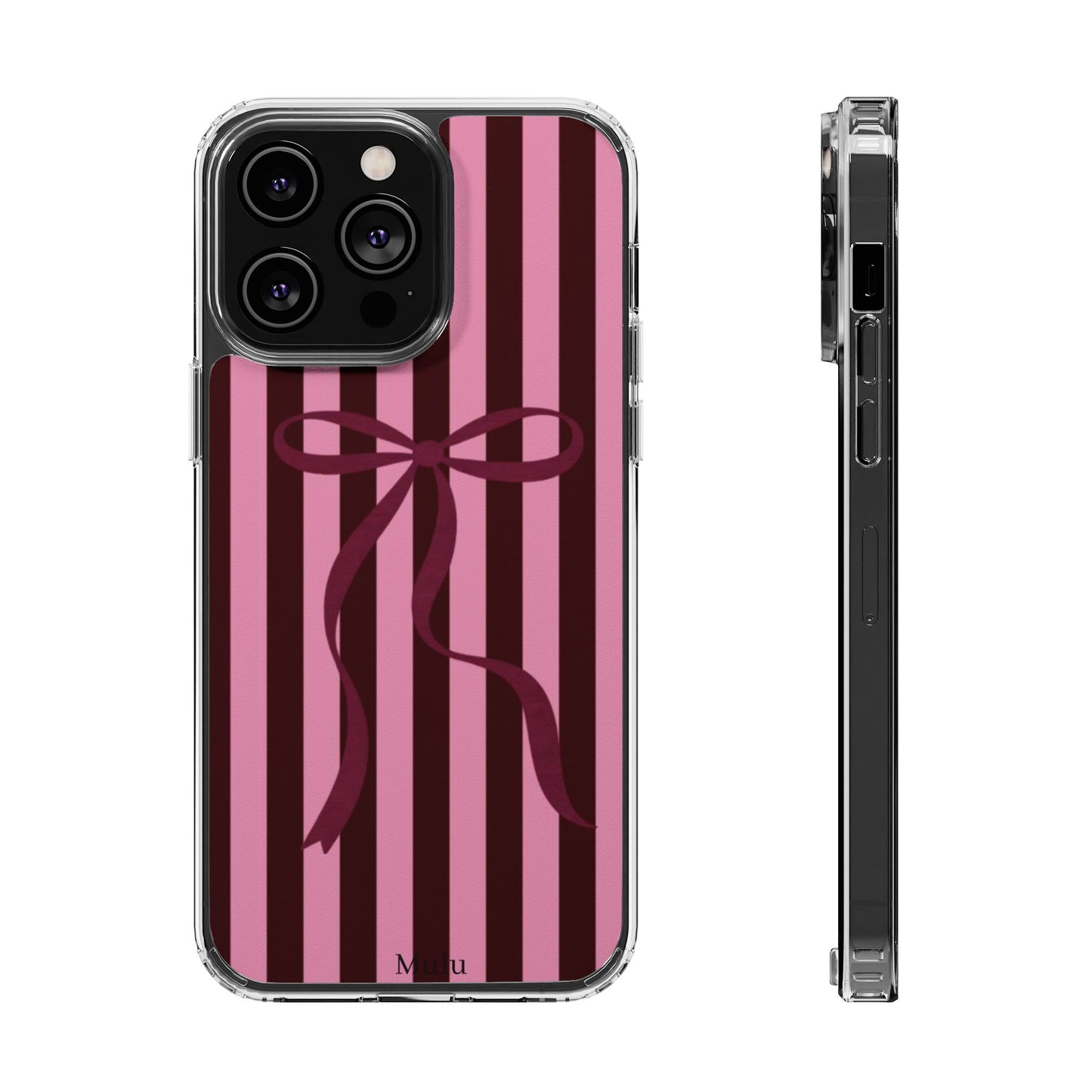 Pink Striped Ribbon Clear Impact-Resistant Phone Case