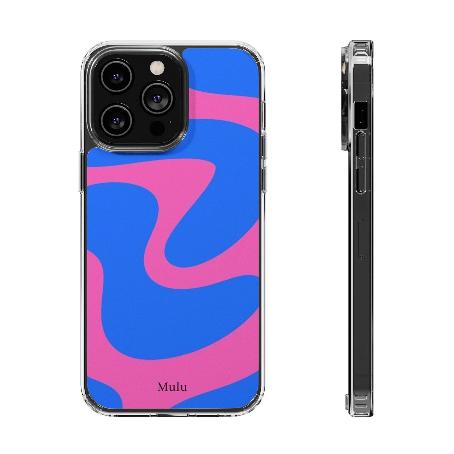 Clear Impact-Resistant Phone Case — Retro Blue & Pink Abstract Swirl