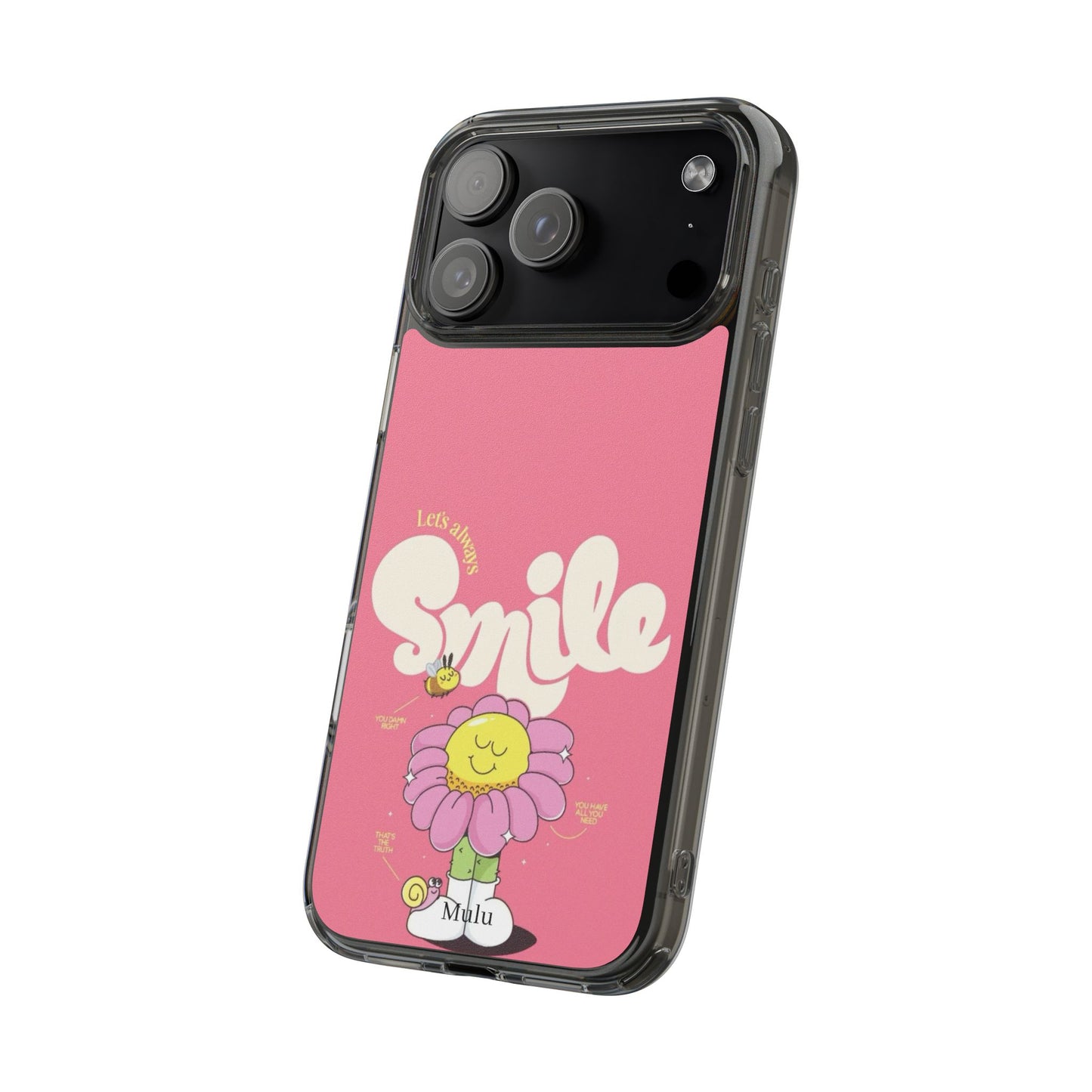 Clear Impact-Resistant Phone Case — Pink 'Smile' Flower Design
