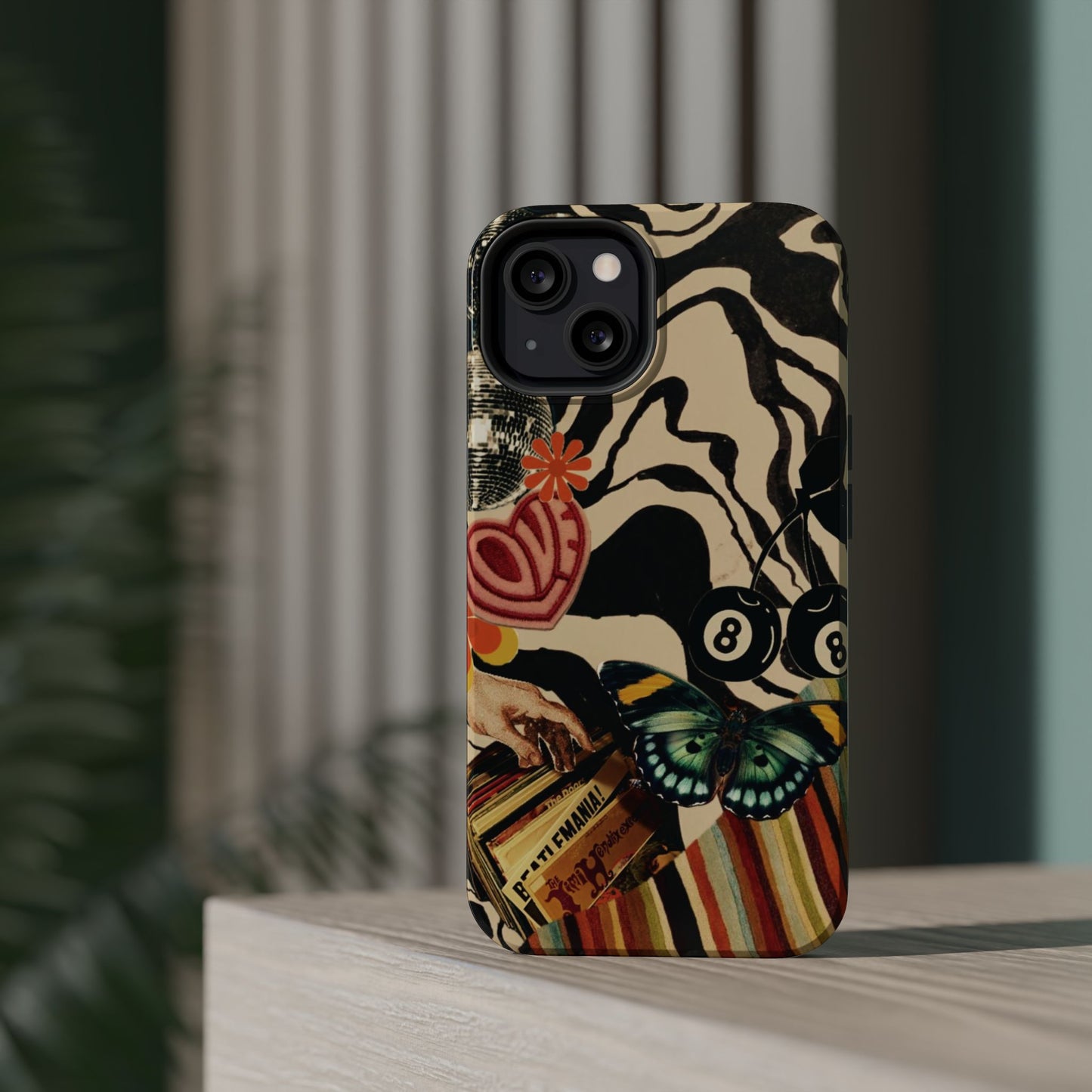 Phone Case — Retro Collage Magnetic Impact-Resistant Case with Butterfly & Zebra Print