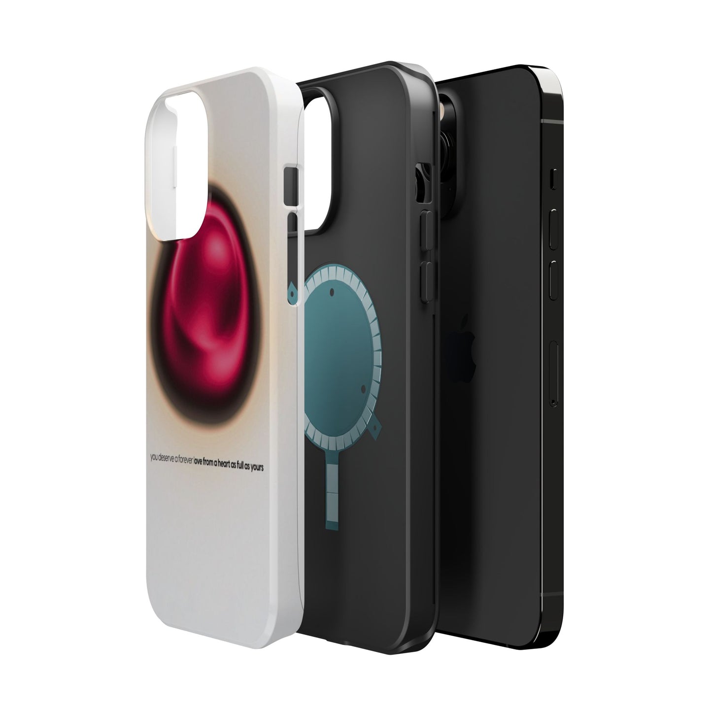 Protective Phone Case — Red Pearl Heart Design with 'You deserve a forever love' Text
