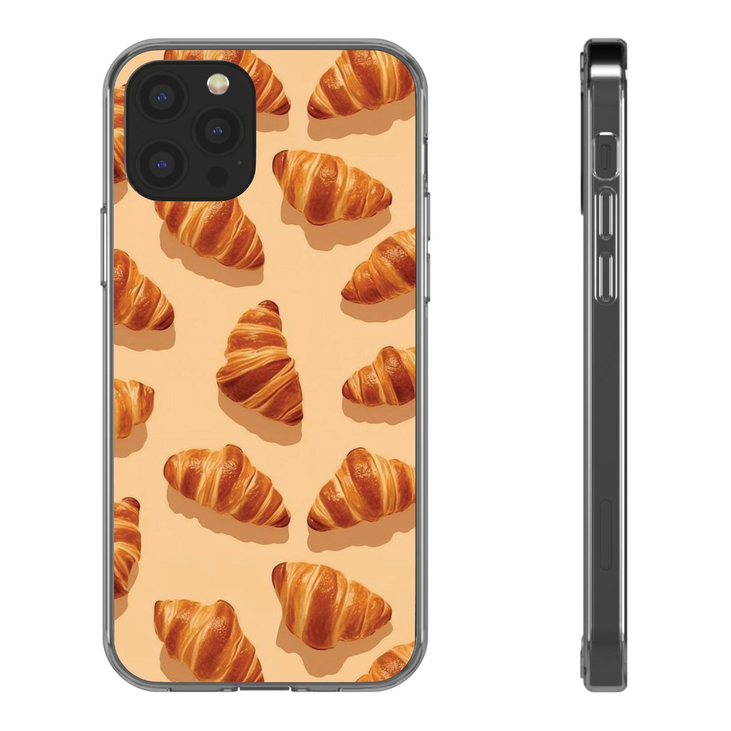 Croissant Pattern Clear Phone Case — Bakery-themed Transparent iPhone Cover