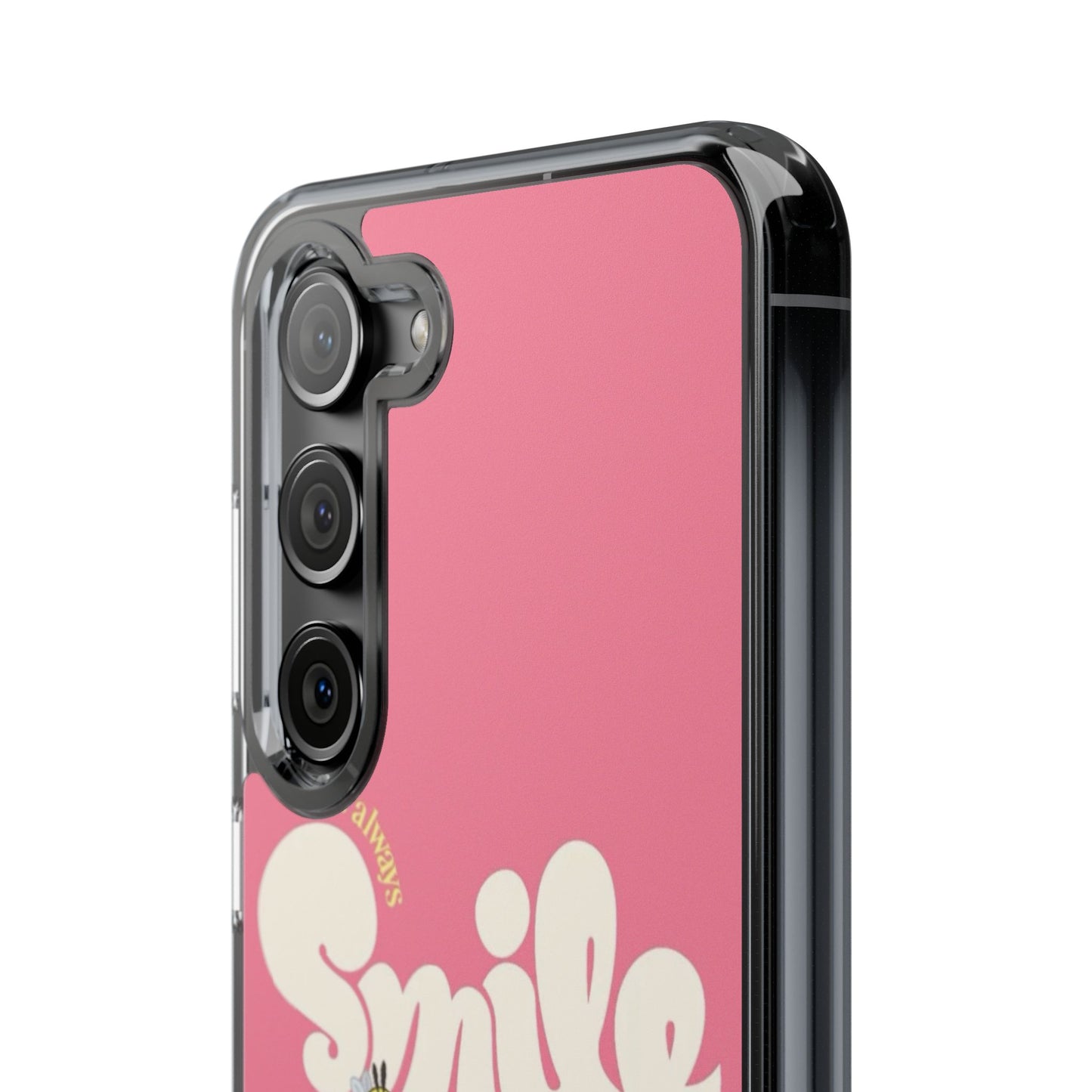 Clear Impact-Resistant Phone Case — Pink 'Smile' Flower Design