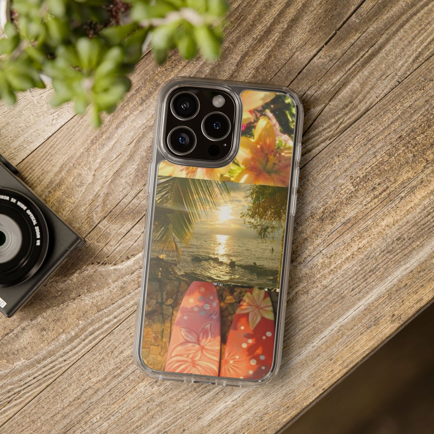 Tropical Sunset Phone Case — Floral Surfboard Clear iPhone Case