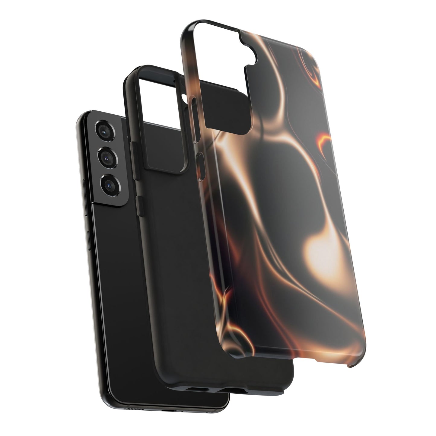 Abstract Liquid Glow Tough Phone Case — Black & Bronze Swirl Protective Cover
