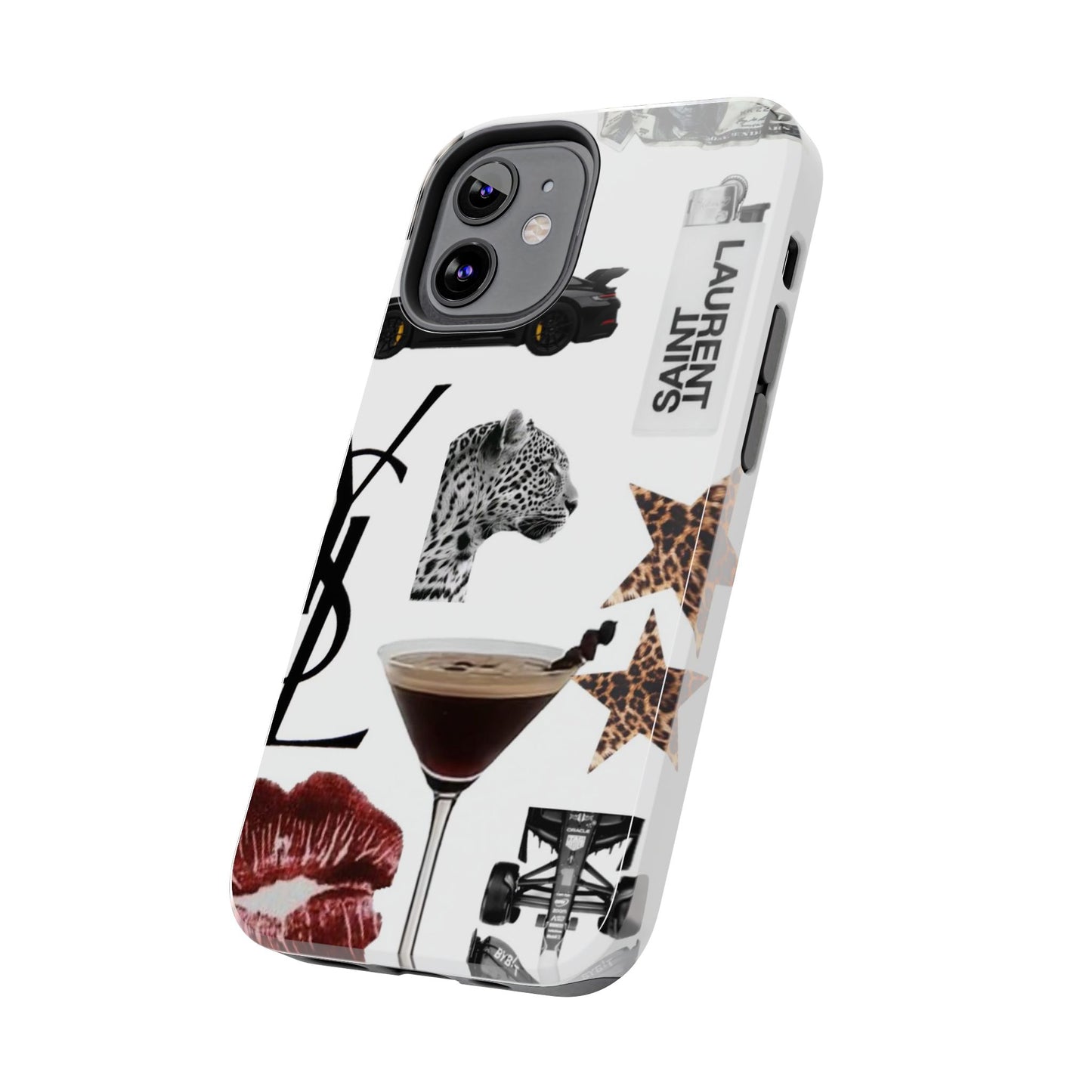Tough Phone Case — Luxe Fashion Collage with Leopard, Martini & Kiss Print