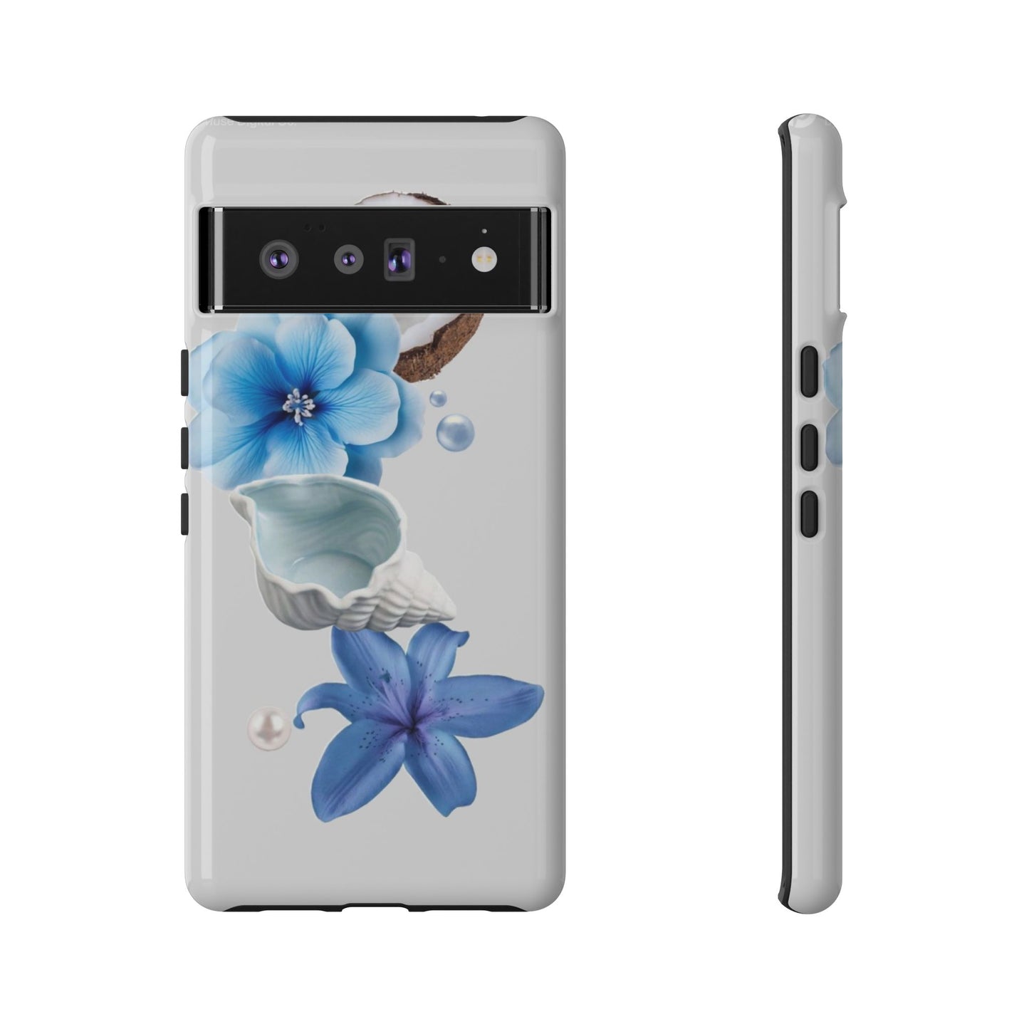 Tropical Blue Floral Phone Case — Coconut, Shell & Starfish Design