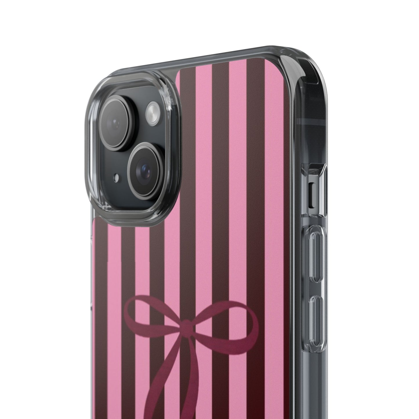 Pink Striped Ribbon Clear Impact-Resistant Phone Case