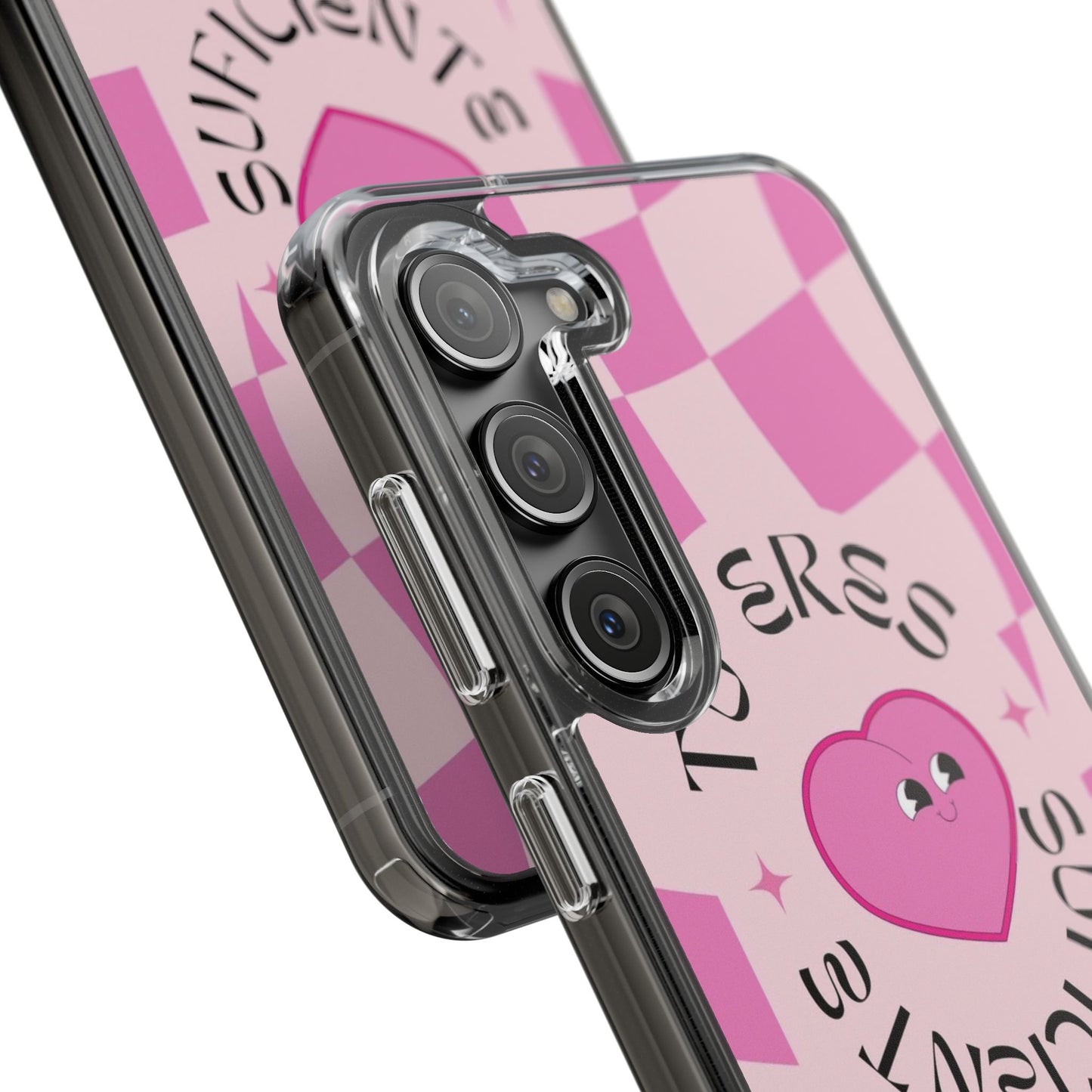Clear Impact-Resistant Phone Case — Pink Checkerheart “Tu Eres Suficiente” Design