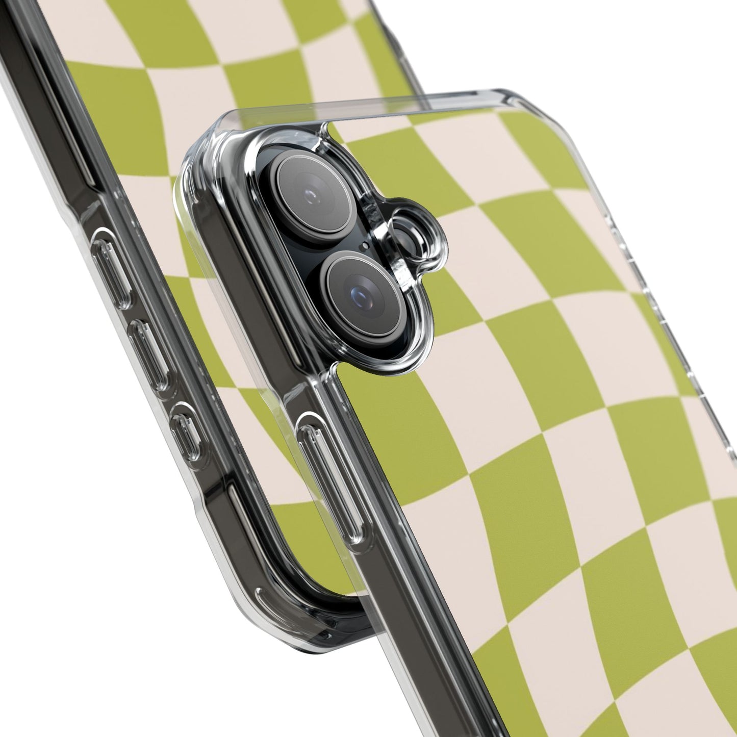 Clear Magnetic Phone Case — Olive Retro Check Pattern