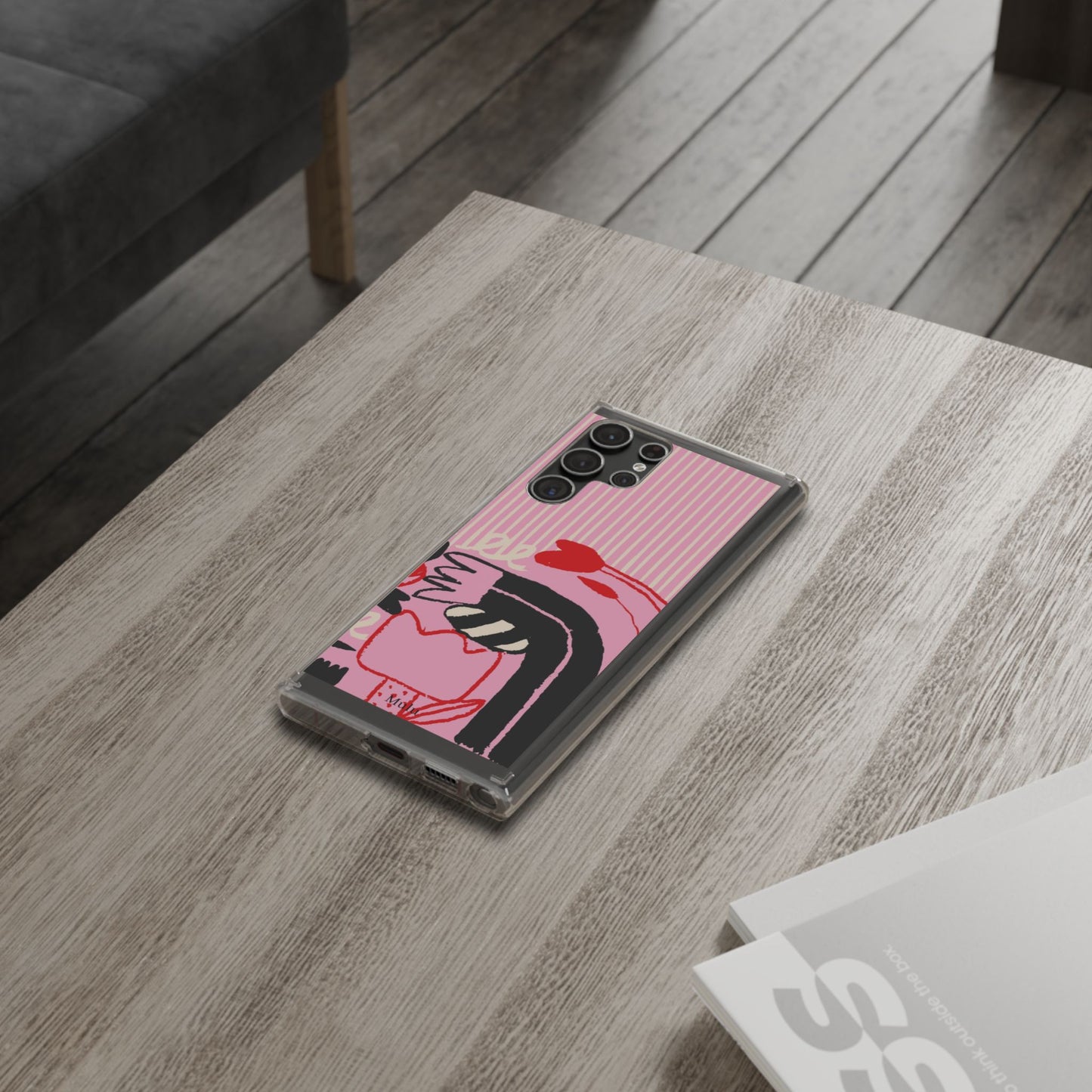 Clear Impact-Resistant Case — Pink Cute Heart Cartoon Design
