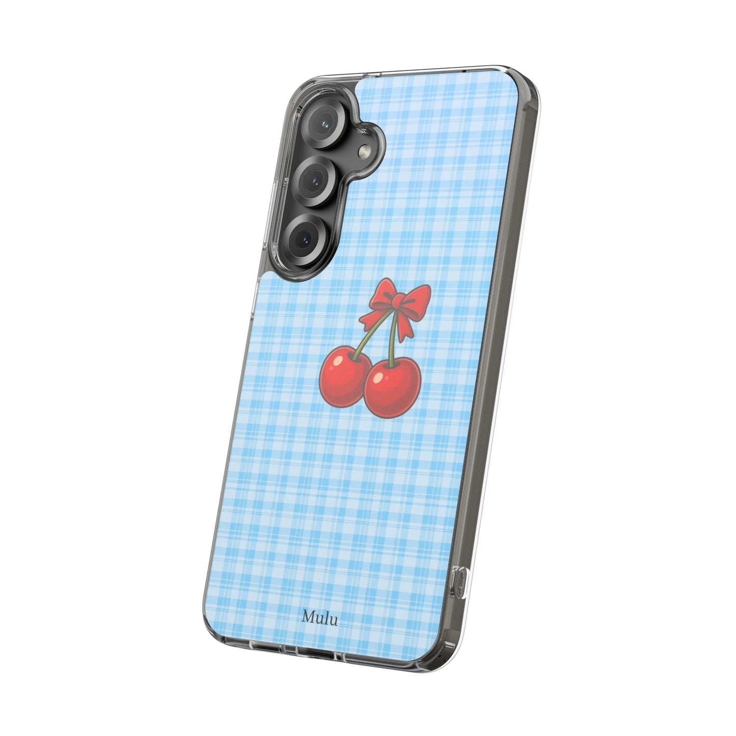 Clear Cherry Gingham Phone Case — Impact-Resistant Clear Case with Red Cherry Design