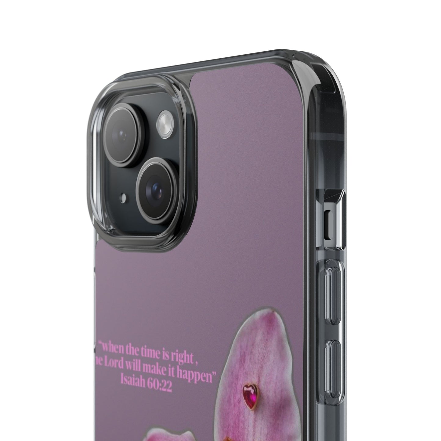 Clear Floral Impact-Resistant Phone Case — "When the time is right" Rose Orchid Design