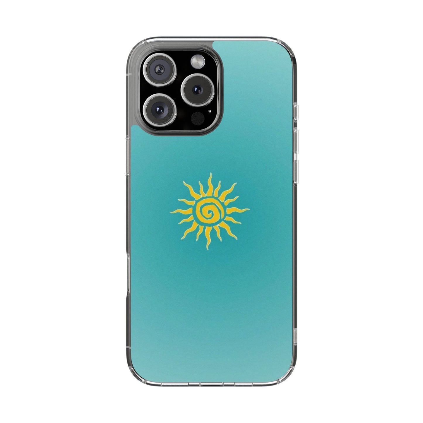 Clear Impact-Resistant Phone Case — Yellow Sun on Teal Gradient