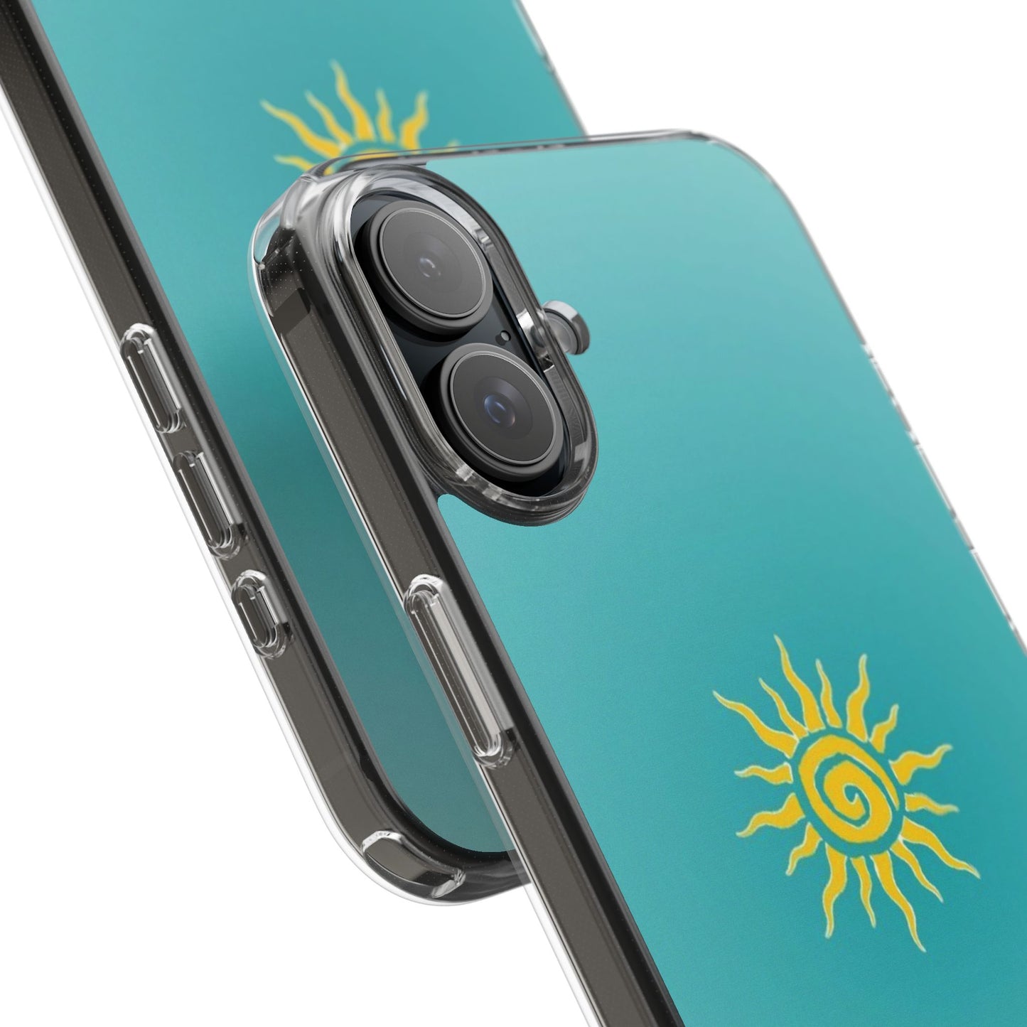 Clear Impact-Resistant Phone Case — Yellow Sun on Teal Gradient