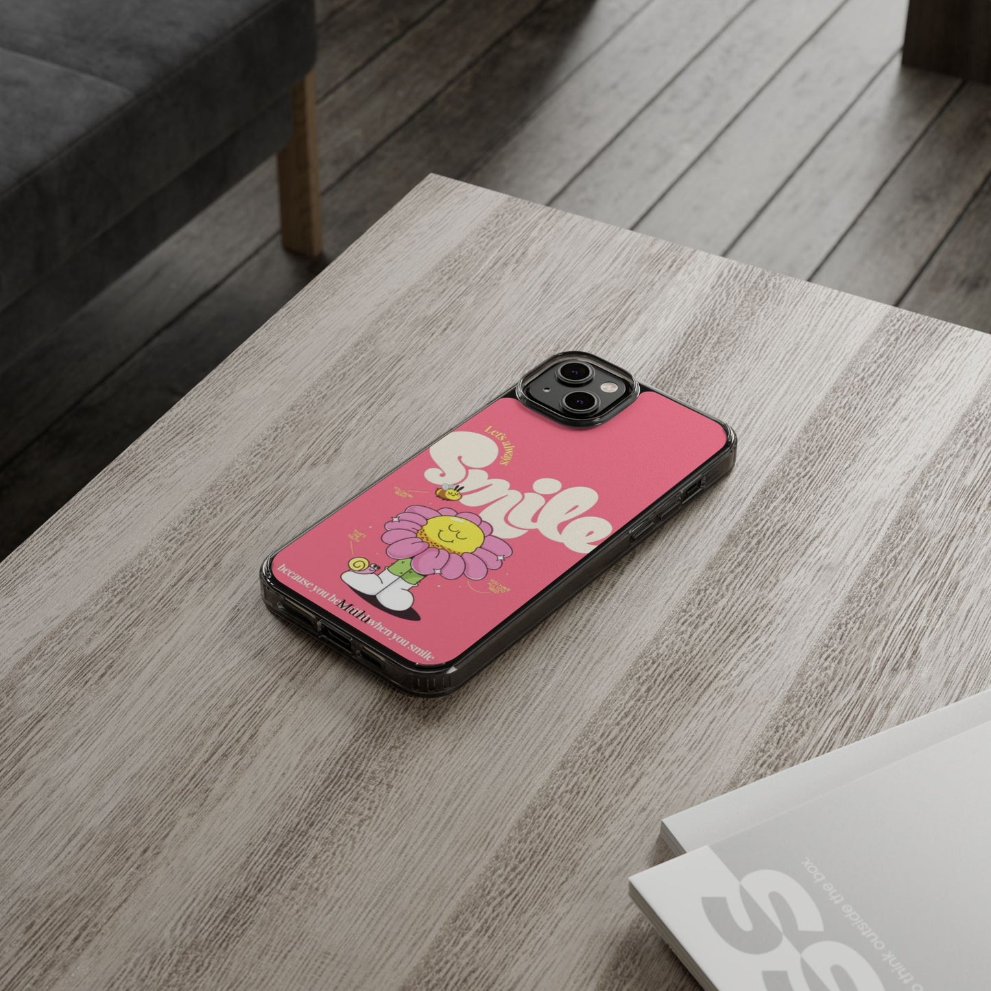 Clear Impact-Resistant Phone Case — Pink 'Smile' Flower Design