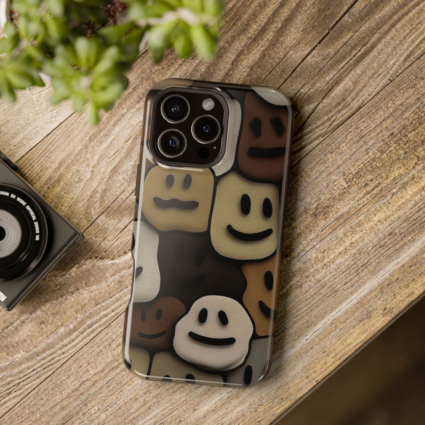Magnetic Impact-Resistant Case — Brown Smiley Tile Phone Cover