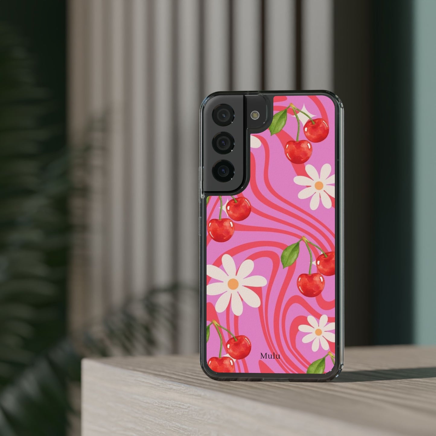 Clear Impact Phone Case — Retro Cherry & Daisy Floral Design