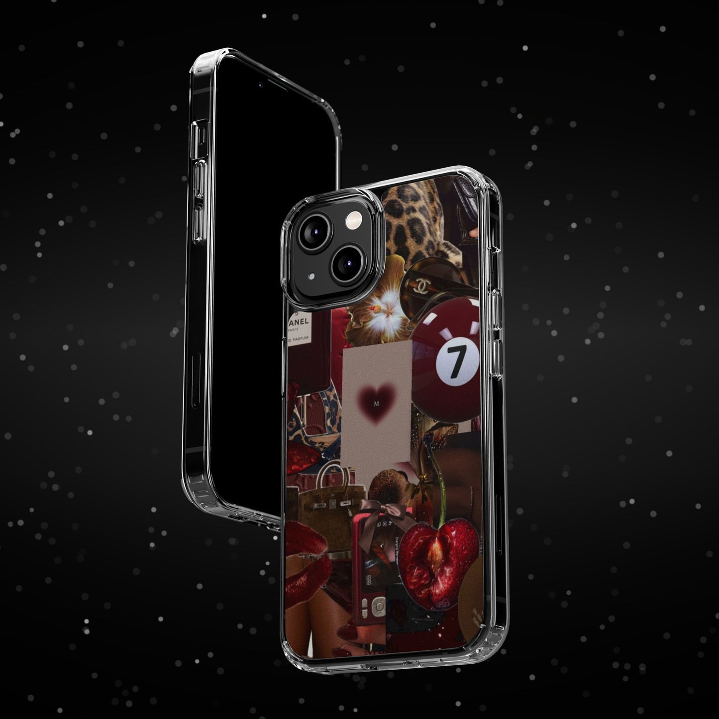 Clear Impact-Resistant Phone Case — Retro Cherry Collage Design