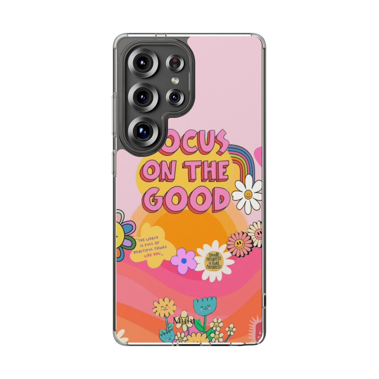 Clear Impact-Resistant Case — "Focus On The Good" Retro Floral Phone Cover