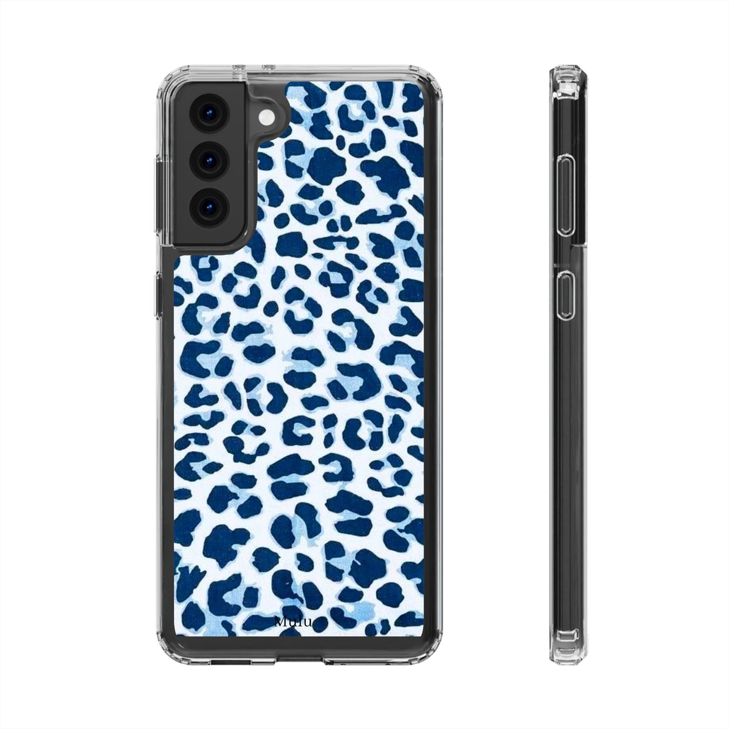 Clear Impact-Resistant Phone Case — Blue Watercolor Leopard Print