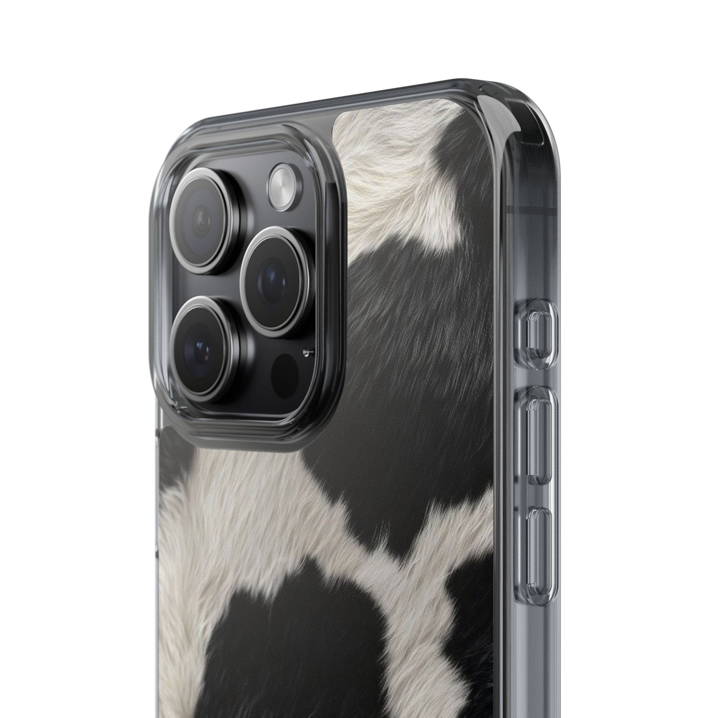Cow Print Clear Impact Phone Case — Faux Fur Black & White Protection
