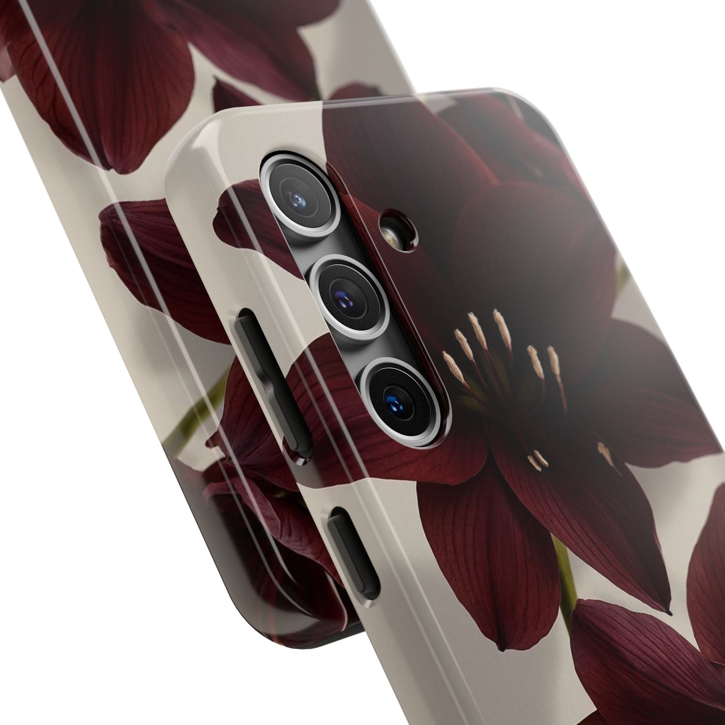 Amaryllis Noir Tough Phone Case — Dark Burgundy Floral Protective Cover
