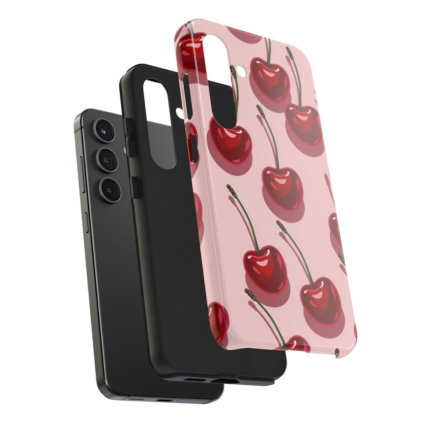 Cherry Pattern Tough Phone Case — Retro Pink Cherry Print Protective Phone Case