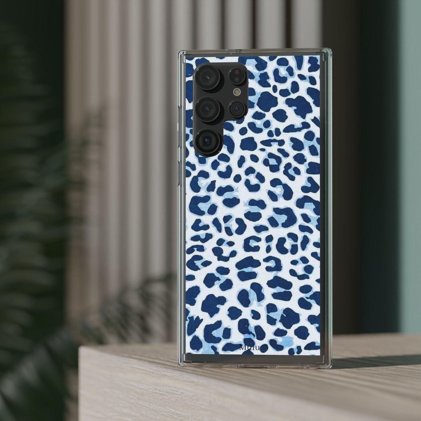 Clear Impact-Resistant Phone Case — Blue Watercolor Leopard Print