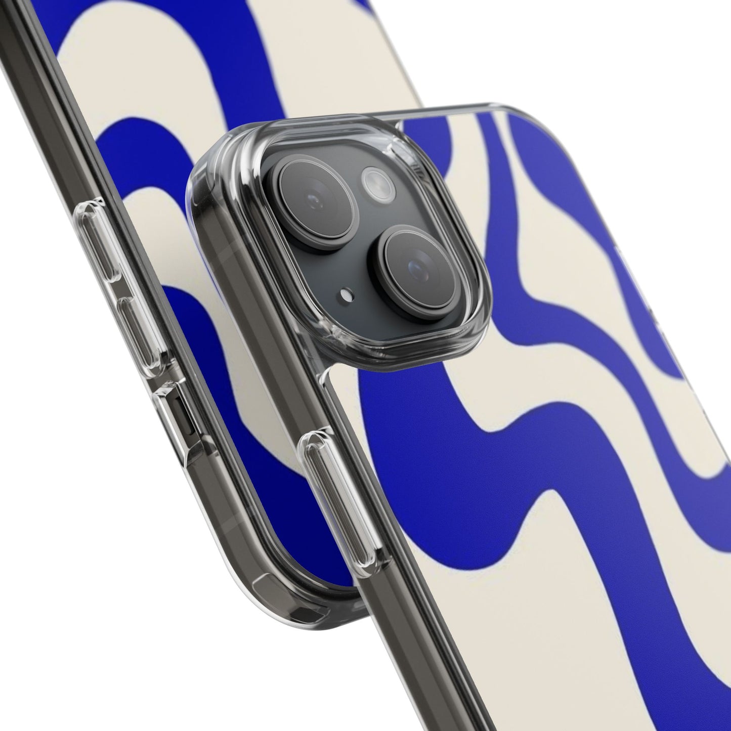 Clear Impact-Resistant Case — Blue Abstract Wavy Pattern