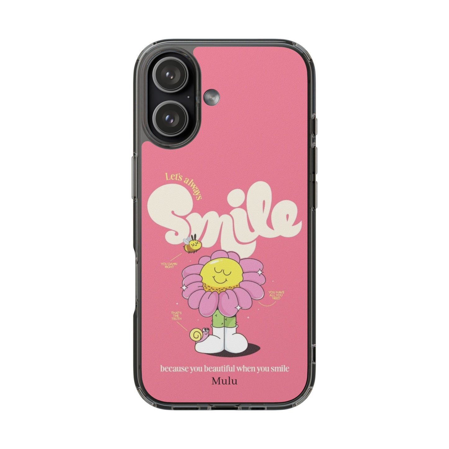 Clear Impact-Resistant Phone Case — Pink 'Smile' Flower Design
