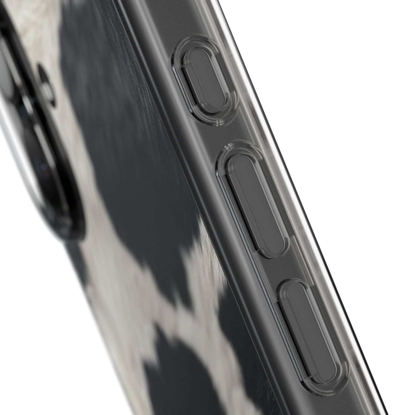 Cow Print Clear Impact Phone Case — Faux Fur Black & White Protection