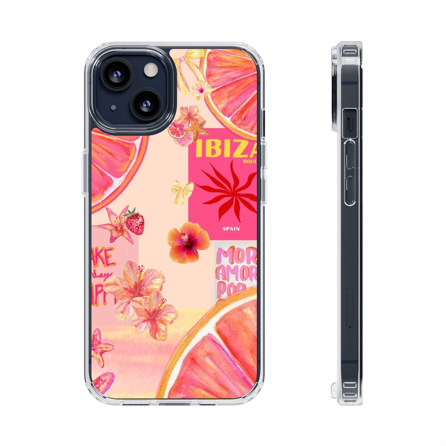 Clear Impact Phone Case — Pink Ibiza Citrus Floral Design